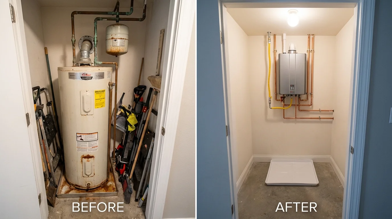 Tank water heater versus wall-mounted tankless unit comparison for Muse, PA homeowners