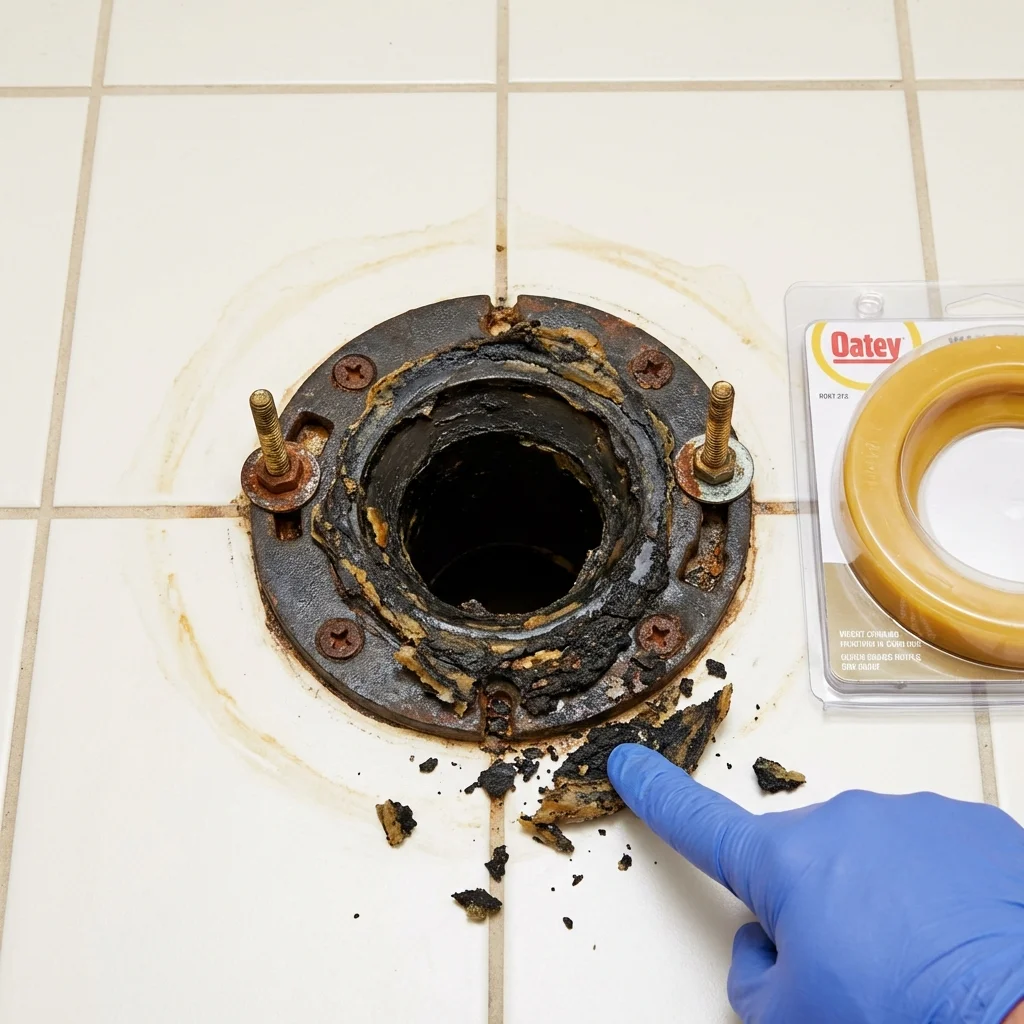 Failed wax ring showing water seepage at the base of a toilet in a Muse, PA home
