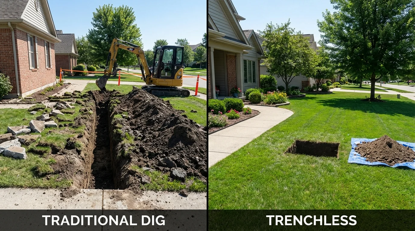 Trenchless sewer repair with minimal yard damage versus traditional excavation in Muse, PA
